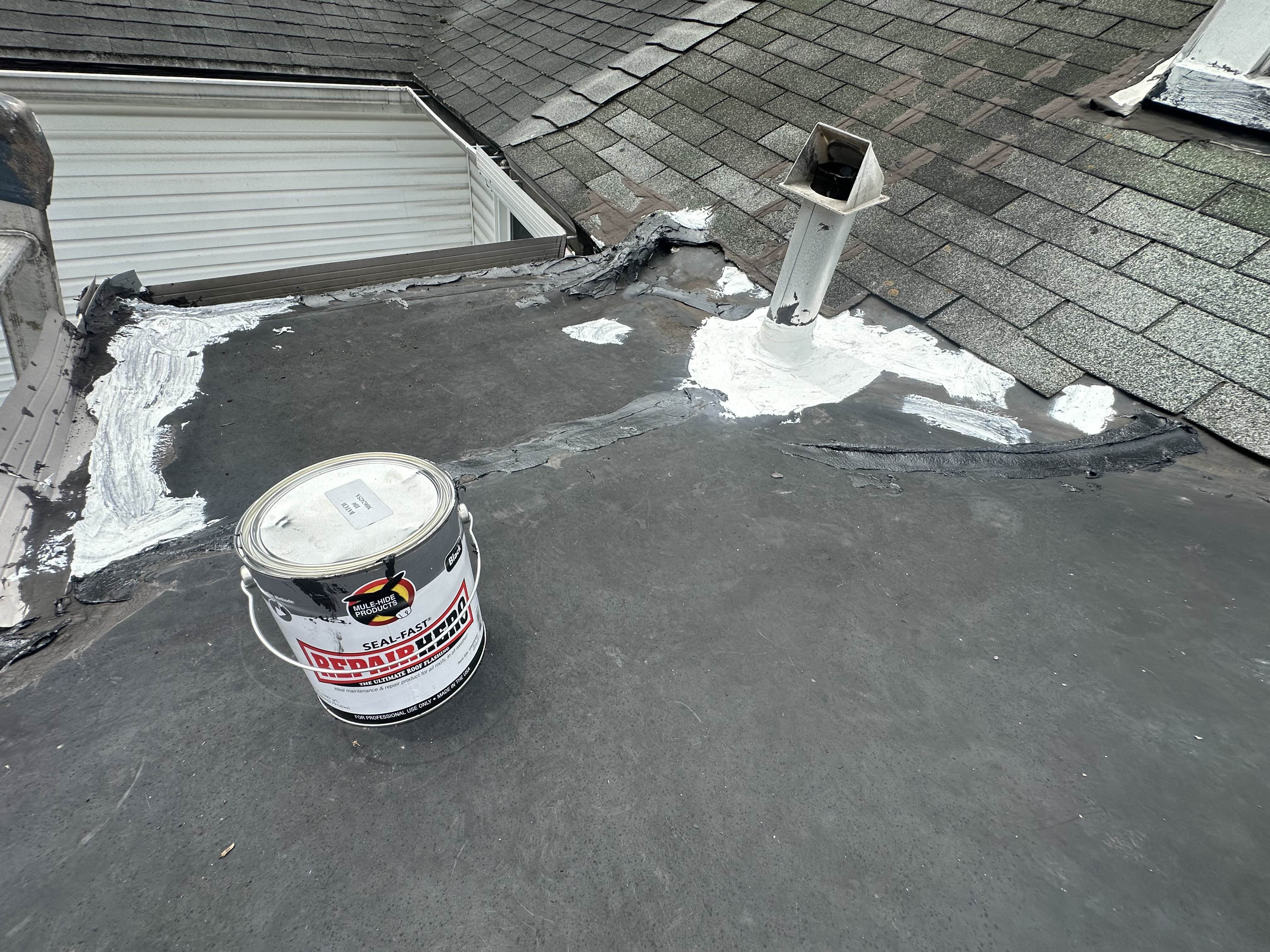 Sealing a pipe penetration and roof transition against leaks
